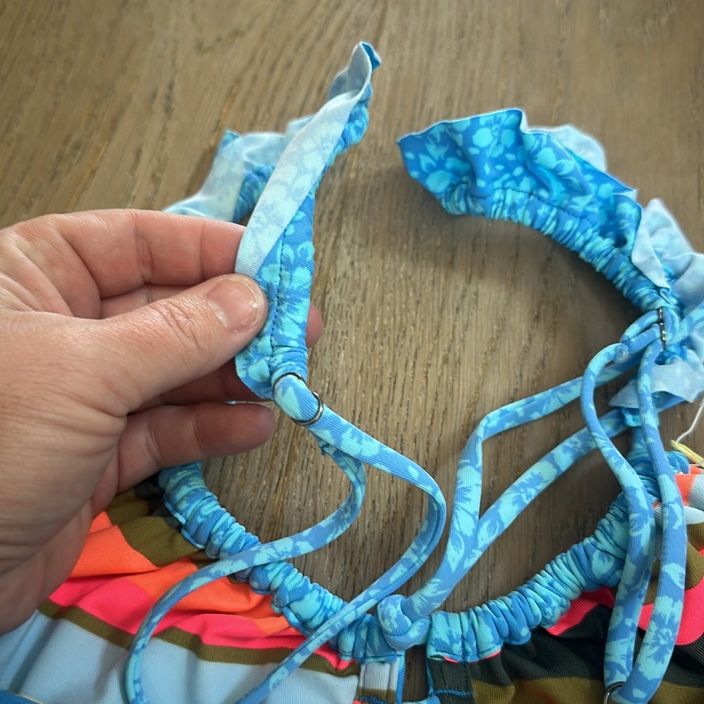 Maaji Blue Floral/ Colorful Striped Reversible Bikini Set - Picture 4 of 7